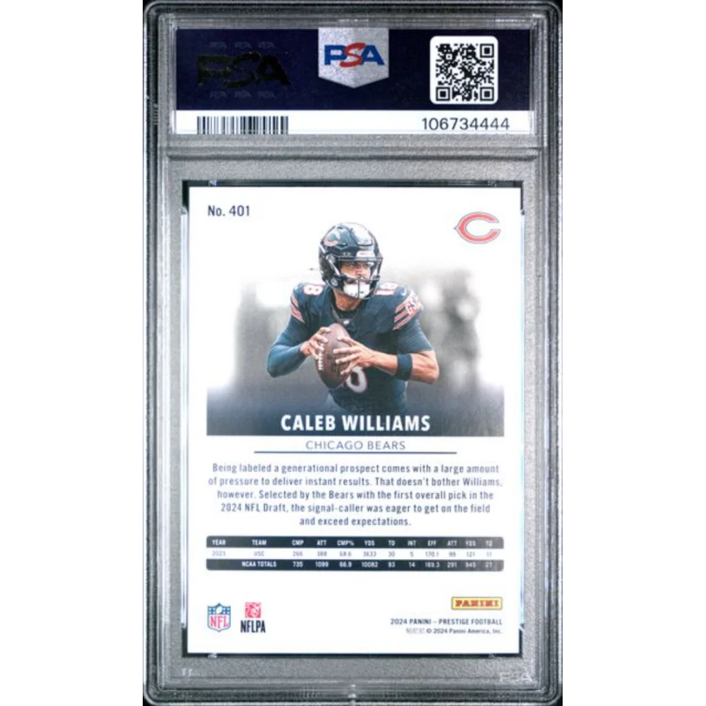 Graded 2024 Panini Prestige Caleb Williams #401 Rookie RC Football Card PSA 10 Gem Mint | PSA 10 Gem Mint Graded Rookie Card | vintageantiquesgifts.com