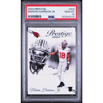 PSA graded 2024 Marvin Harrison Jr. Cardinals rookie football card with full-body and headshot