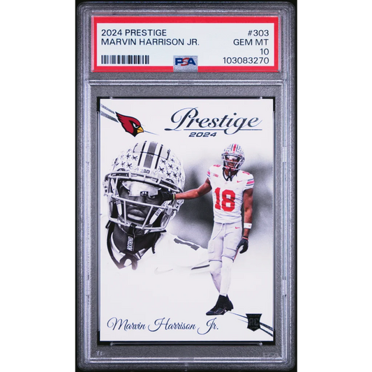 PSA graded 2024 Marvin Harrison Jr. Cardinals rookie football card with full-body and headshot