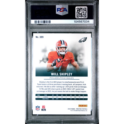 PSA graded Will Shipley Philadelphia Eagles football card by Professional Sports authenticator