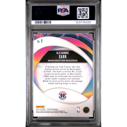 Graded PSA 10 2024 Panini Prizm Alexandre Sarr Wizards RC card