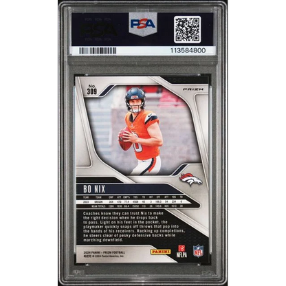 Graded 2024 Panini Prizm Bo Nix #309 Green Wave Rookie RC Football Card PSA 10 Gem Mint