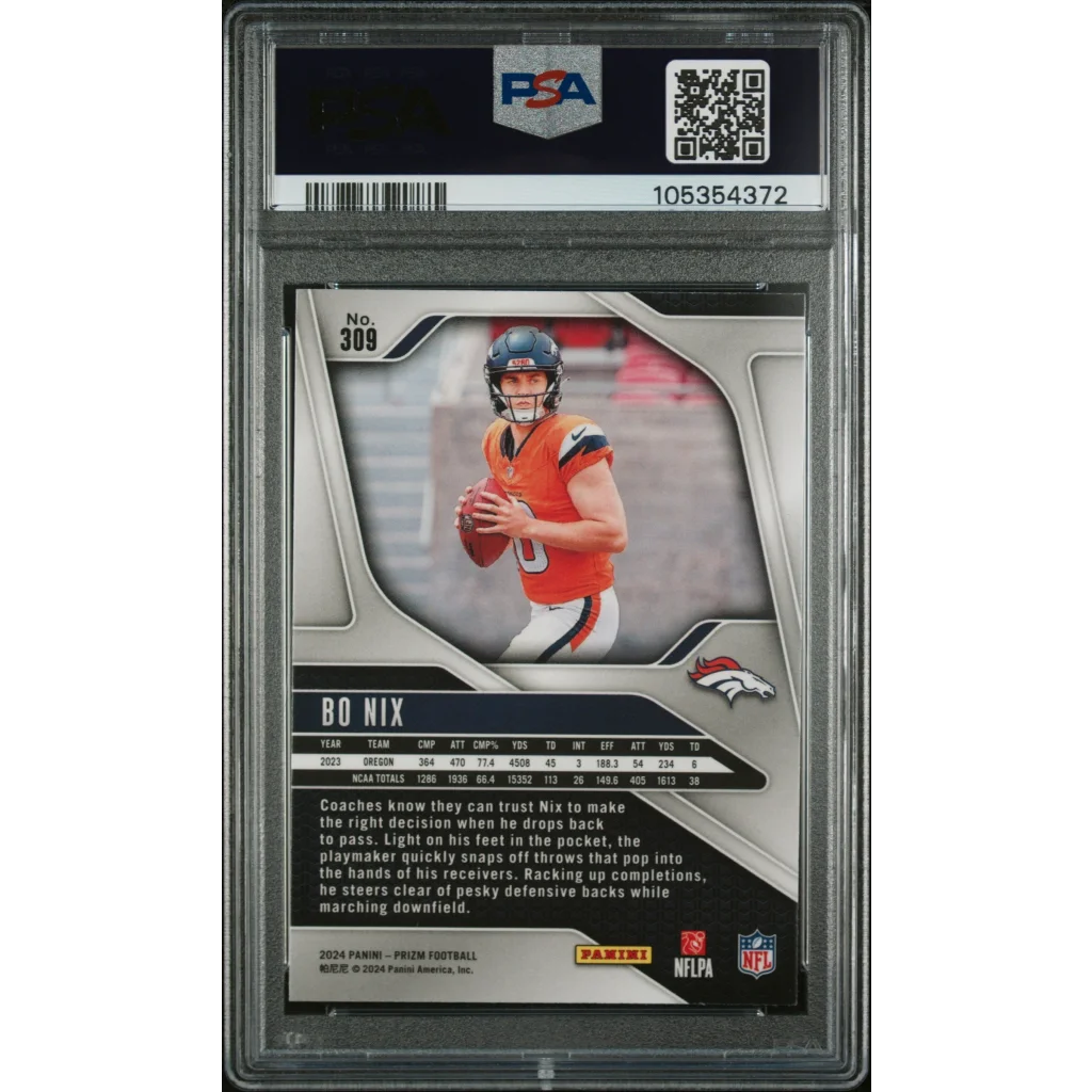 Graded 2024 Panini Prizm Bo Nix #309 Rookie RC Football Card PSA 10 Gem Mint | PSA 10 Gem Mint Graded Rookie Card | vintageantiquesgifts.com