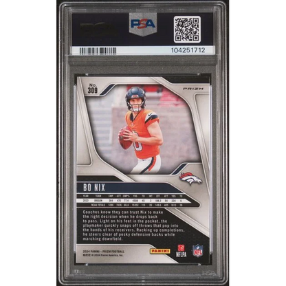 Graded 2024 Panini Prizm Bo Nix #309 Silver Prizm Rookie RC Football Card PSA 10 Gem Mint | PSA 10 Gem Mint Graded Rookie Card | vintageantiquesgifts.com