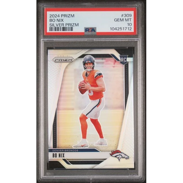 Graded 2024 Panini Prizm Bo Nix #309 Silver Prizm Rookie RC Football Card PSA 10 Gem Mint | Hall of Fame Sports Memorabilia | vintageantiquesgifts.com