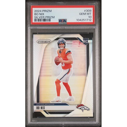 Graded 2024 Panini Prizm Bo Nix #309 Silver Prizm Rookie RC Football Card PSA 10 Gem Mint | Hall of Fame Sports Memorabilia | vintageantiquesgifts.com