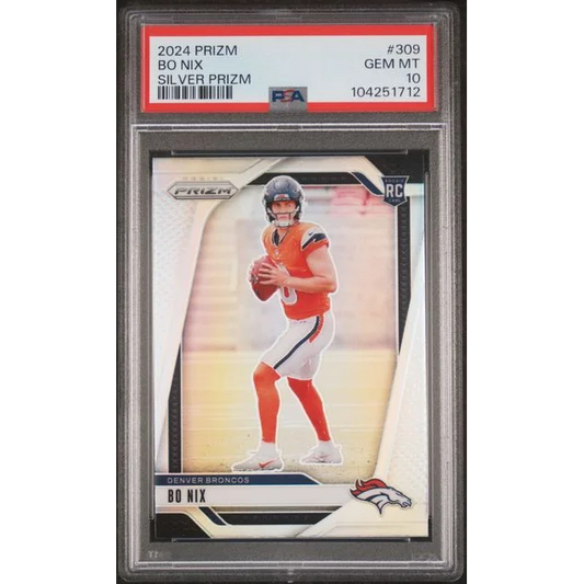 Graded 2024 Panini Prizm Bo Nix #309 Silver Prizm Rookie RC Football Card PSA 10 Gem Mint | Hall of Fame Sports Memorabilia | vintageantiquesgifts.com