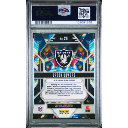 Graded 2024 Panini Prizm Brock Bowers #20 Prizmatic Green Prizm Rookie RC Football Card PSA 10 Gem Mint | PSA 10 Gem Mint Graded Rookie Card | vintageantiquesgifts.com
