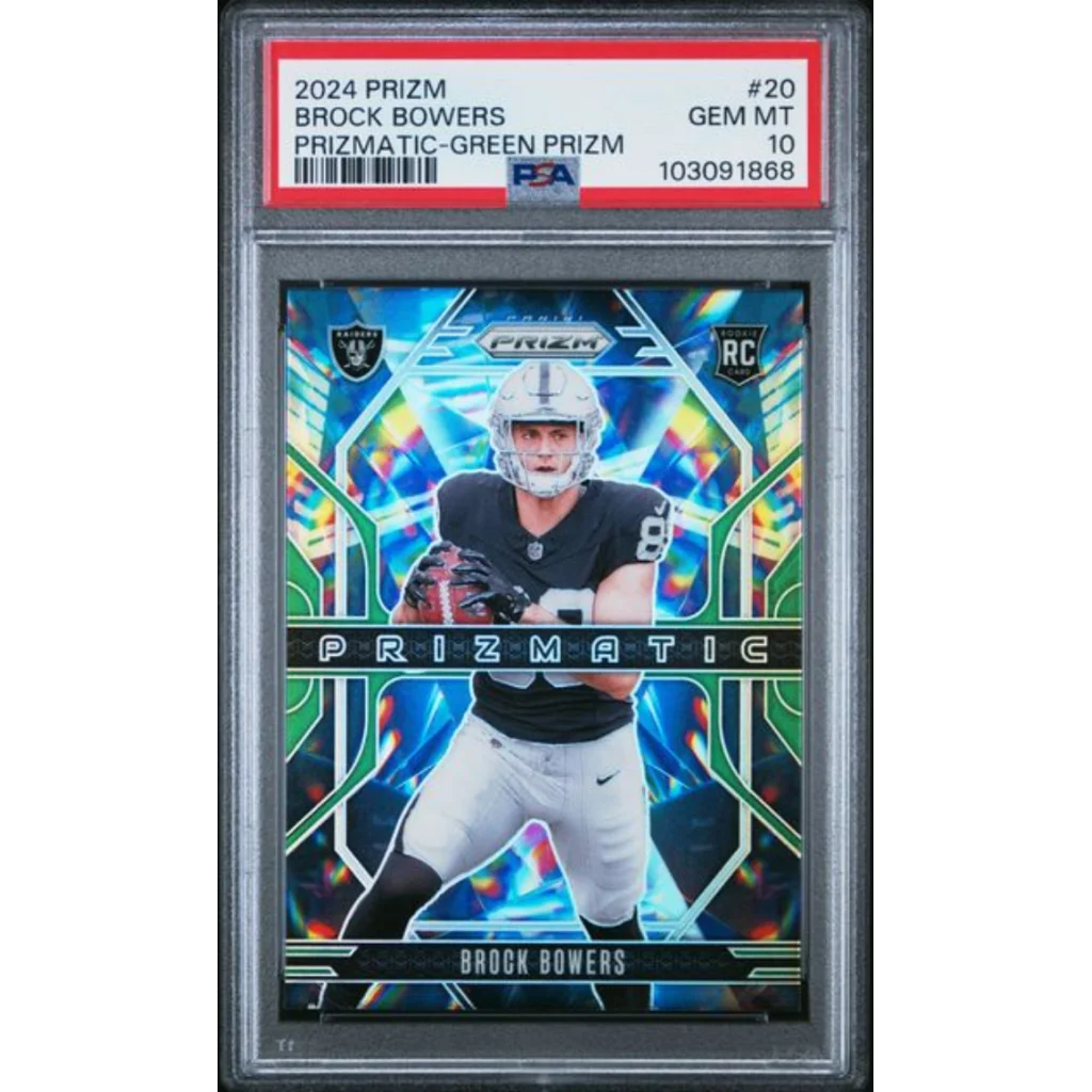 Graded 2024 Panini Prizm Brock Bowers #20 Prizmatic Green Prizm Rookie RC Football Card PSA 10 Gem Mint | Hall of Fame Sports Memorabilia | vintageantiquesgifts.com