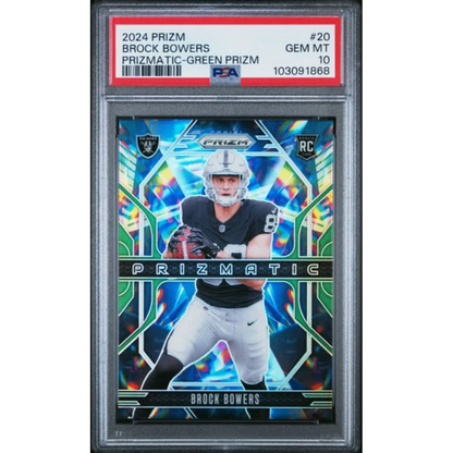 Graded 2024 Panini Prizm Brock Bowers #20 Prizmatic Green Prizm Rookie RC Football Card PSA 10 Gem Mint | Hall of Fame Sports Memorabilia | vintageantiquesgifts.com