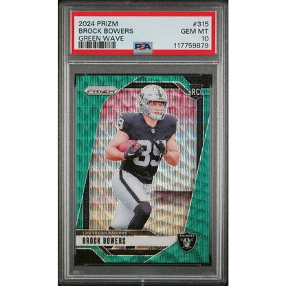 Graded 2024 Panini Prizm Brock Bowers #315 Green Wave Rookie RC Football Card PSA 10 Gem Mint