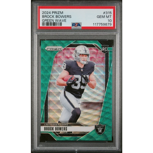 PSA graded 2024 Prizm Brock Bowers green wave rookie football card