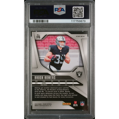 Graded 2024 Panini Prizm Brock Bowers #315 Green Wave Rookie RC Football Card PSA 10 Gem Mint