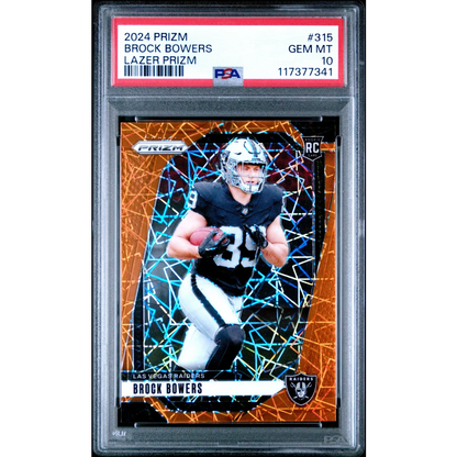 Graded 2024 Panini Prizm Brock Bowers #315 Lazer Prizm Rookie RC Football Card PSA 10 Gem Mint