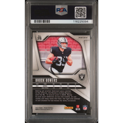 Graded 2024 Panini Prizm Brock Bowers #315 Neon Green Pulsar Rookie RC Football Card PSA 10 Gem Mint