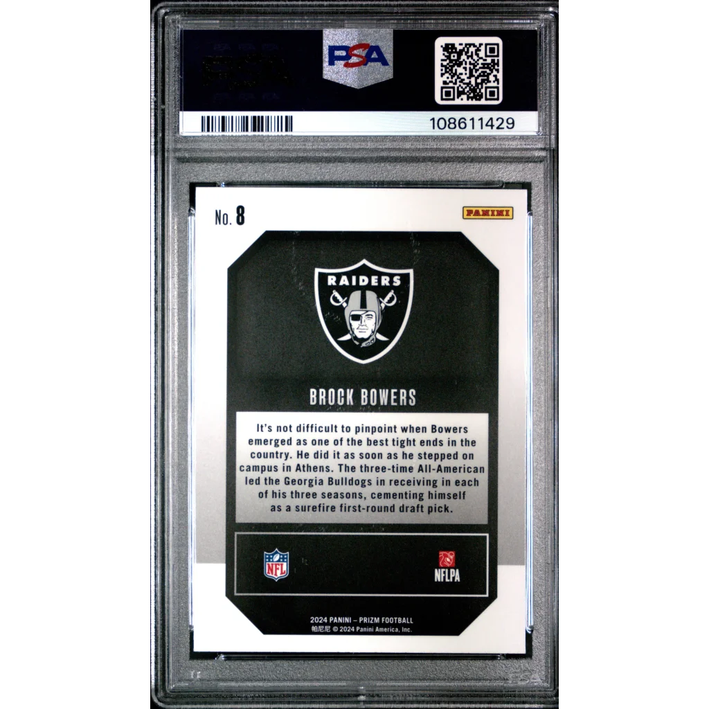 Graded PSA 10 2024 Panini Prizm Brock Bowers Raiders Rookie Card