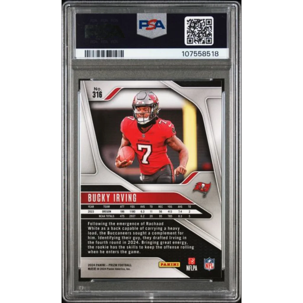 Graded 2024 Panini Prizm Bucky Irving #316 Rookie RC Football Card PSA 10 Gem Mint | PSA 10 Gem Mint Graded Rookie Card | vintageantiquesgifts.com