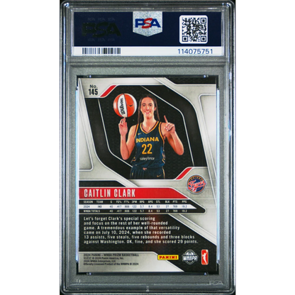 Graded 2024 Panini Prizm Caitlin Clark #145 Rookie RC Basketball Card PSA 9 Mint
