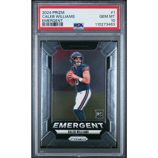 Graded 2024 Caleb Williams Panini Prizm Emergent football card for professional sports fans