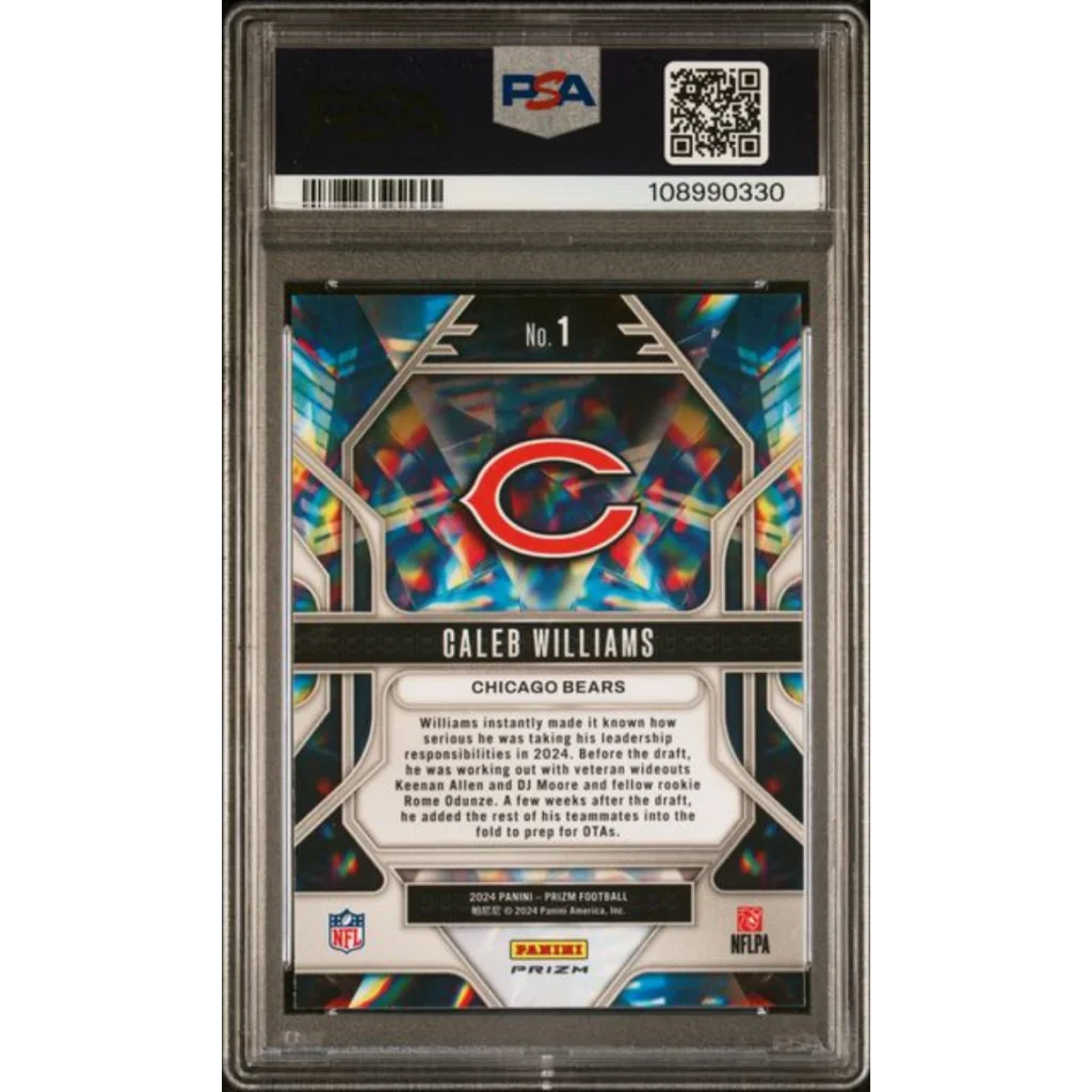 Graded Chicago Bears no. on 2024 Panini Prizm Caleb Williams PSA 10 RC back