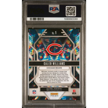 Graded Chicago Bears no. on 2024 Panini Prizm Caleb Williams PSA 10 RC back