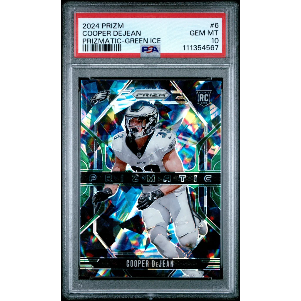Graded 2024 Panini Prizm Cooper DeJean #6 Prizmatic Green Ice Rookie RC Football Card PSA 10 Gem Mint | Hall of Fame Sports Memorabilia | vintageantiquesgifts.com