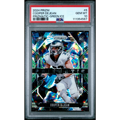 Graded 2024 Panini Prizm Cooper DeJean #6 Prizmatic Green Ice Rookie RC Football Card PSA 10 Gem Mint | Hall of Fame Sports Memorabilia | vintageantiquesgifts.com