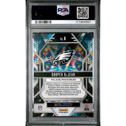 Graded 2024 Panini Prizm Cooper DeJean #6 Prizmatic Green Ice Rookie RC Football Card PSA 10 Gem Mint | PSA 10 Gem Mint Graded Rookie Card | vintageantiquesgifts.com