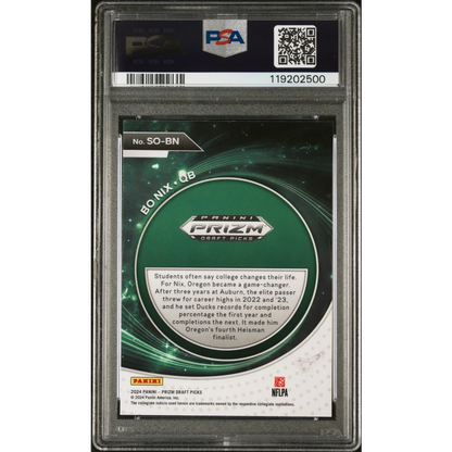 PSA graded Bo Nix rookie sports card from Student Orientation Prizm collection