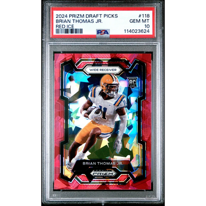 PSA Graded Brian Thomas Jr Red Ice Prizm Draft Picks football card 2024