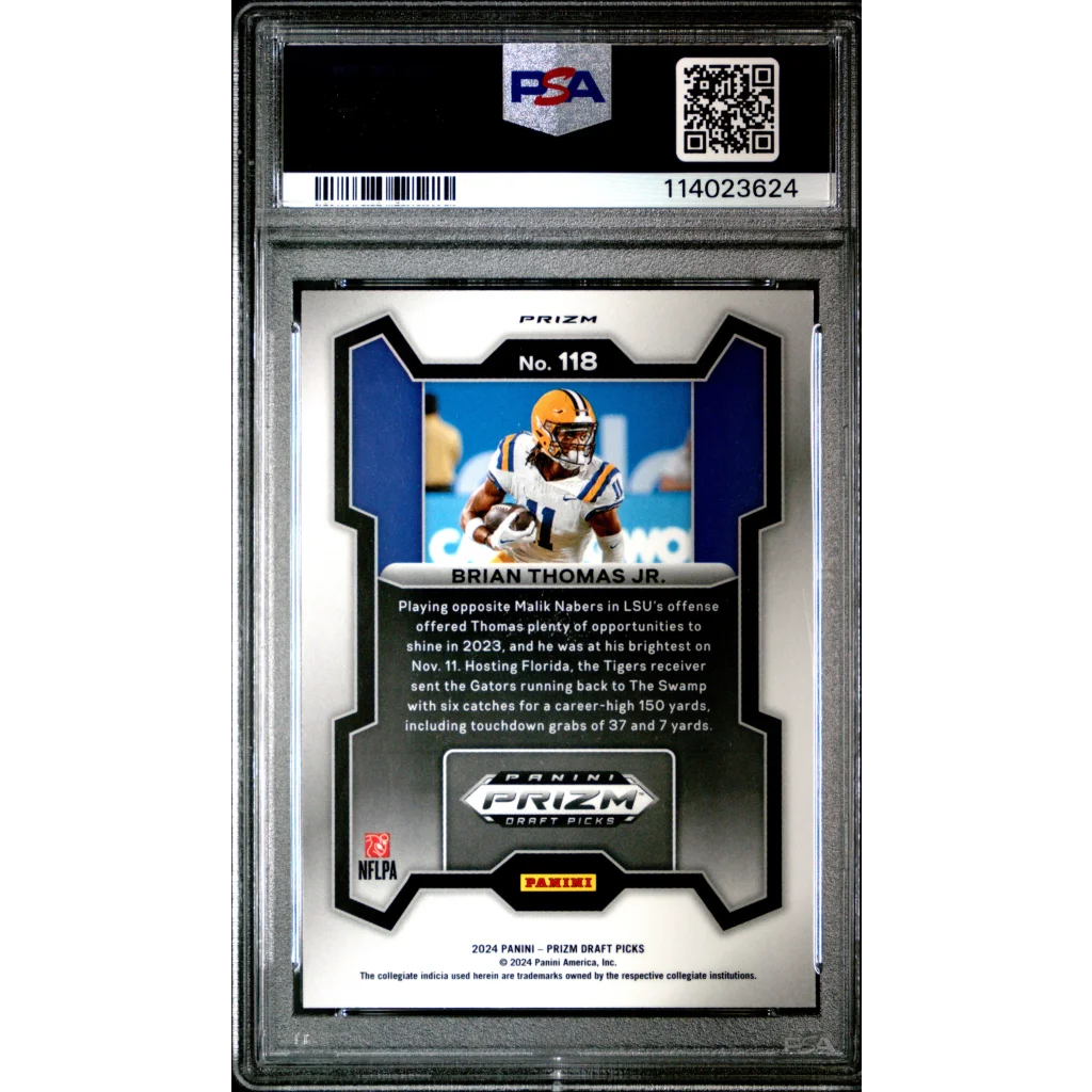 Graded Brian Thomas Jr Red Ice Prizm Rookie Card in PSA holder for collectors