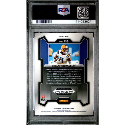 Graded Brian Thomas Jr Red Ice Prizm Rookie Card in PSA holder for collectors