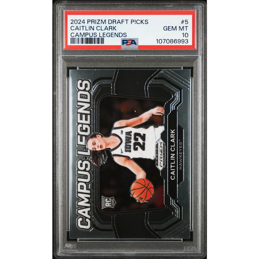 PSA Graded Caitlin Clark Panini Prizm Draft Picks Campus Legends Card featuring basketball star