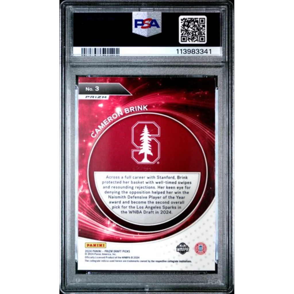 PSA 10 Graded Cameron Brink Silver Prizm Rookie Card Red White Stanford Design