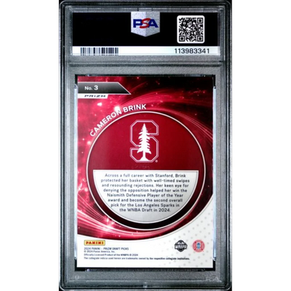 PSA 10 Graded Cameron Brink Silver Prizm Rookie Card Red White Stanford Design