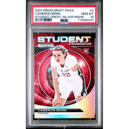 Graded PSA 10 silver prizm Cameron Brink rookie card in Stanford jersey