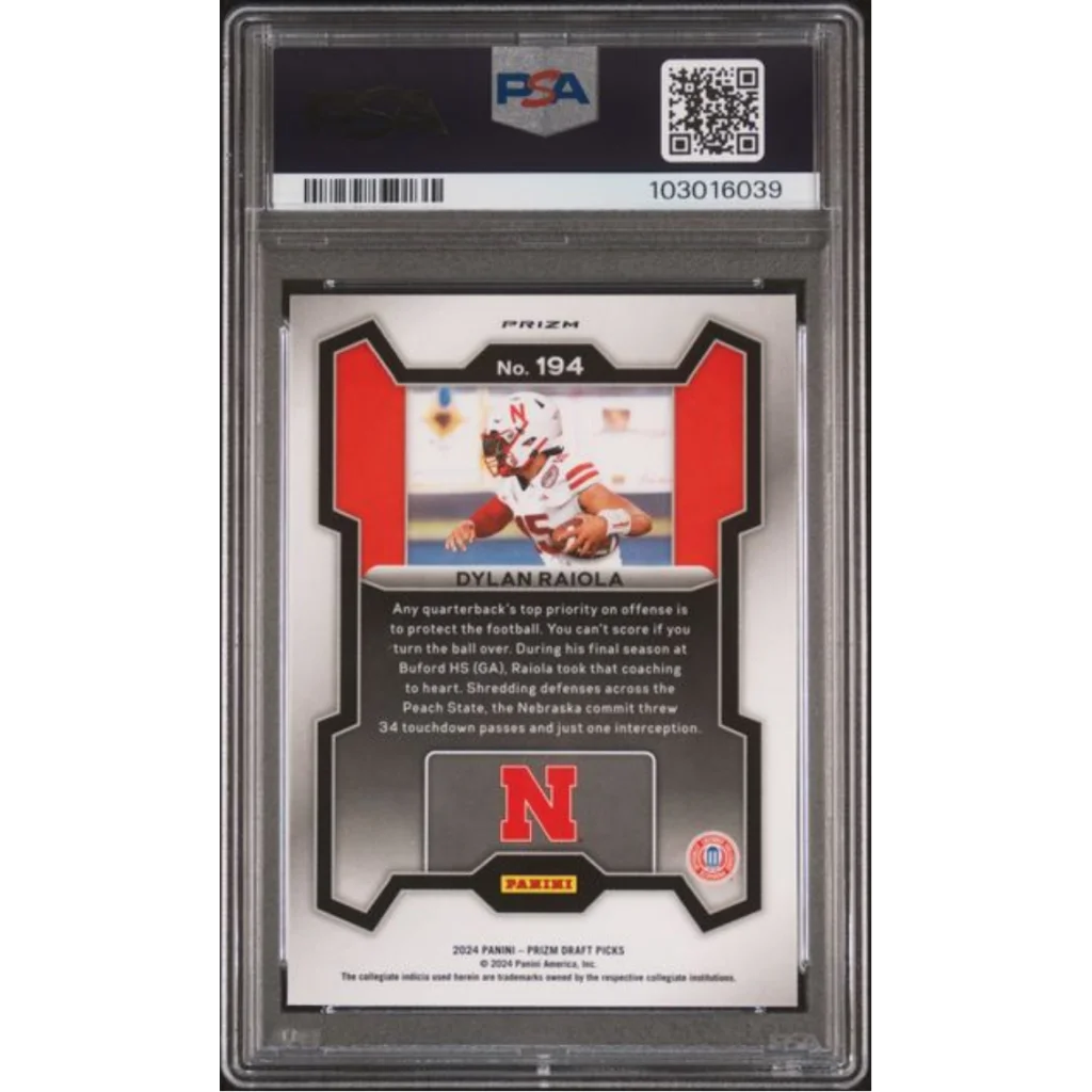 Graded 2024 Panini Prizm Draft Picks Dylan Raiola #194 Red Ice Rookie RC Football Card PSA 10 Gem Mint | PSA 10 Gem Mint Graded Rookie Card | vintageantiquesgifts.com