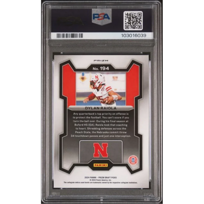 Graded 2024 Panini Prizm Draft Picks Dylan Raiola #194 Red Ice Rookie RC Football Card PSA 10 Gem Mint | PSA 10 Gem Mint Graded Rookie Card | vintageantiquesgifts.com