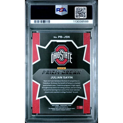 Graded 2024 Panini Prizm Draft Picks Julian Sayin #PBJSN Prizm Break Rookie RC Football Card PSA 10 Gem Mint | PSA 10 Gem Mint Graded Rookie Card | vintageantiquesgifts.com