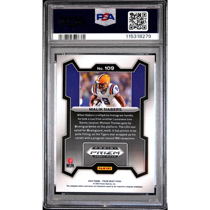 Graded 2024 Panini Prizm Draft Picks Malik Nabers #109 Rookie RC Football Card PSA 10 Gem Mint | PSA 10 Gem Mint Graded Rookie Card | vintageantiquesgifts.com
