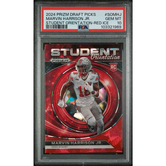 GEM MT 10 Marvin Harrison Jr Red Ice Prizm Draft Picks football card PSA graded