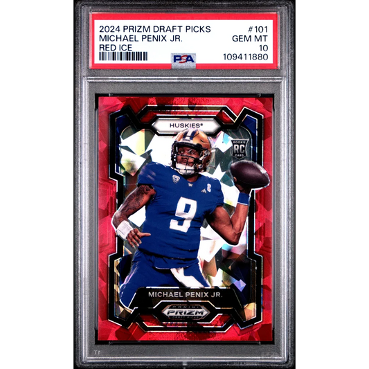 Graded 2024 Panini Prizm Draft Picks Michael Penix Jr #101 Red Ice Rookie RC Football Card PSA 10 Gem Mint | Hall of Fame Sports Memorabilia | vintageantiquesgifts.com