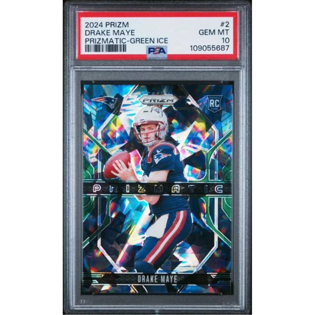 PSA graded 2024 Prizm Drake Maye green ice rookie football card