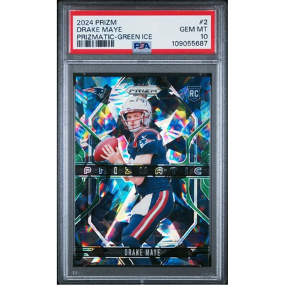 PSA graded 2024 Prizm Drake Maye green ice rookie football card