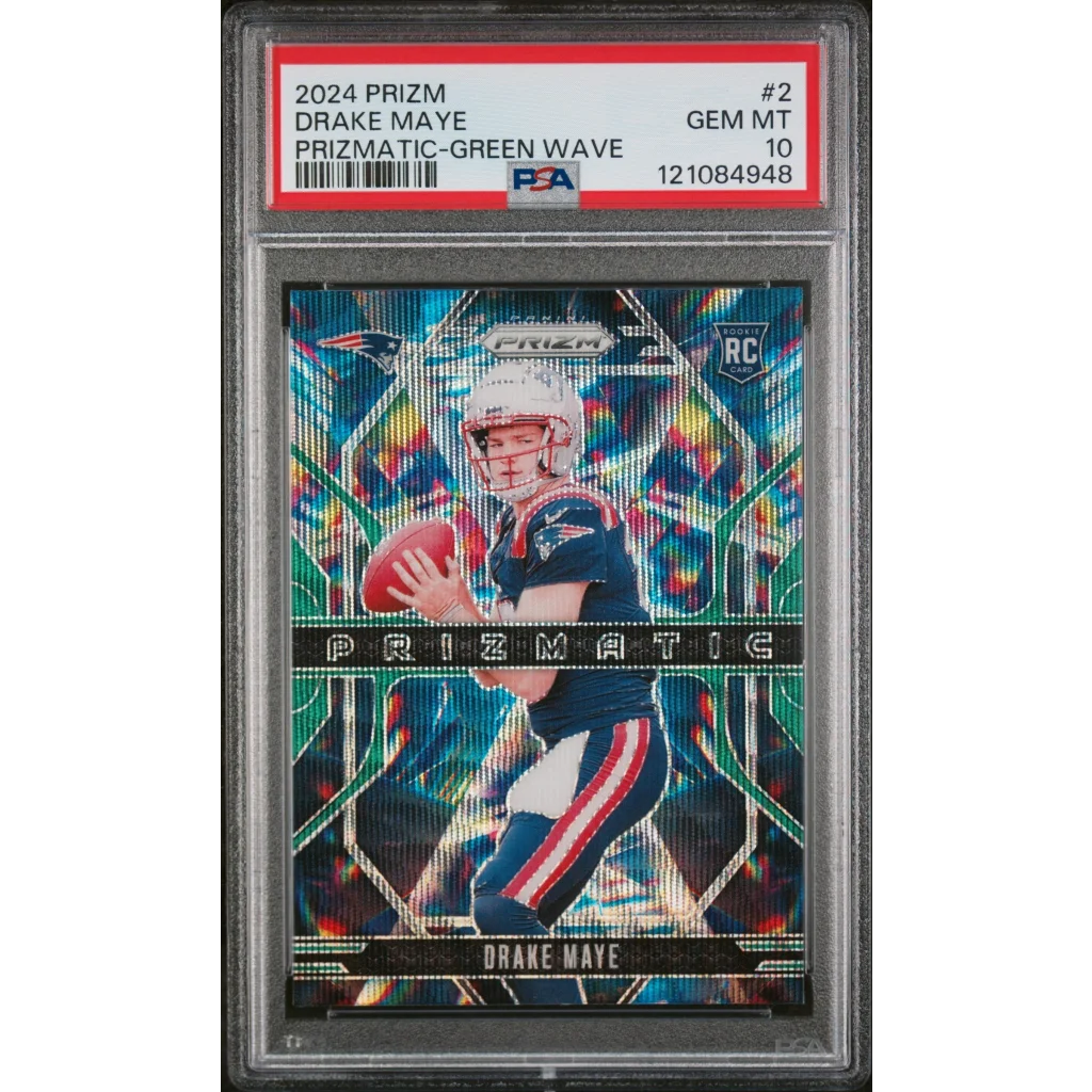 Graded PSA 10 2024 Panini Prizm Drake Maye green wave prismatic rookie card