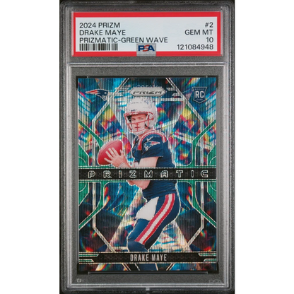 Graded PSA 10 2024 Panini Prizm Drake Maye green wave prismatic rookie card