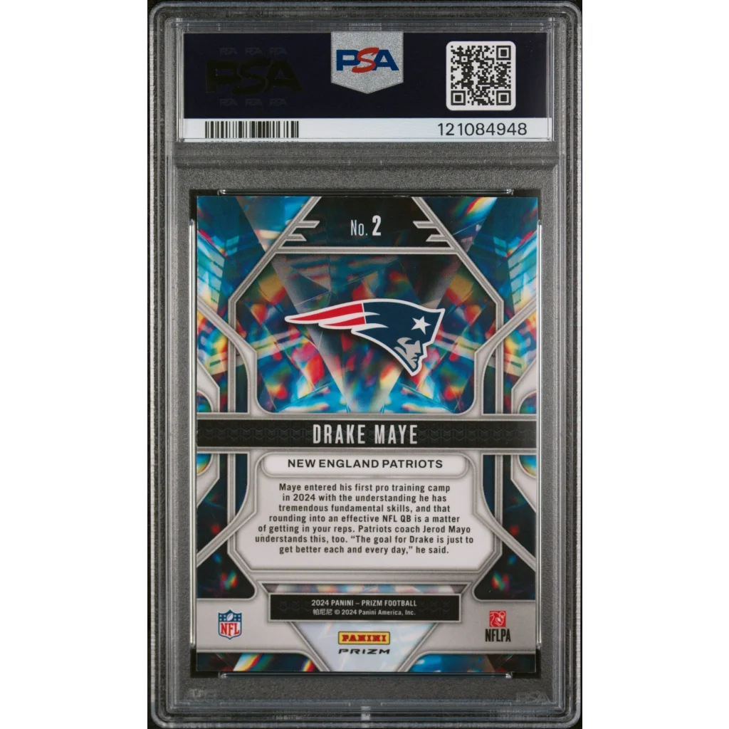 Graded PSA 10 2024 Panini Prizm Drake Maye #2 Prizmatic Green Wave RC Patriots