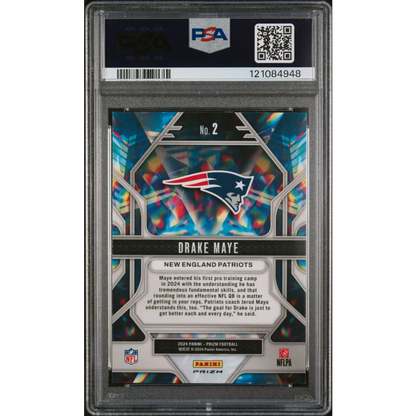 Graded PSA 10 2024 Panini Prizm Drake Maye #2 Prizmatic Green Wave RC Patriots