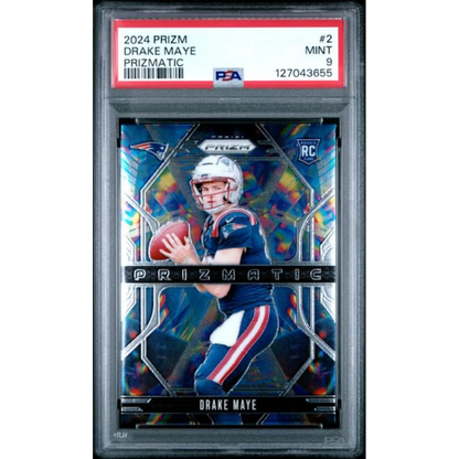 Graded PSA 9 2024 Panini Prizm Drake Maye #2 Prizmatic Rookie Card
