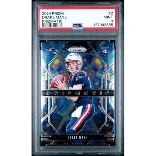 Graded PSA 9 2024 Panini Prizm Drake Maye #2 Prizmatic Rookie Card